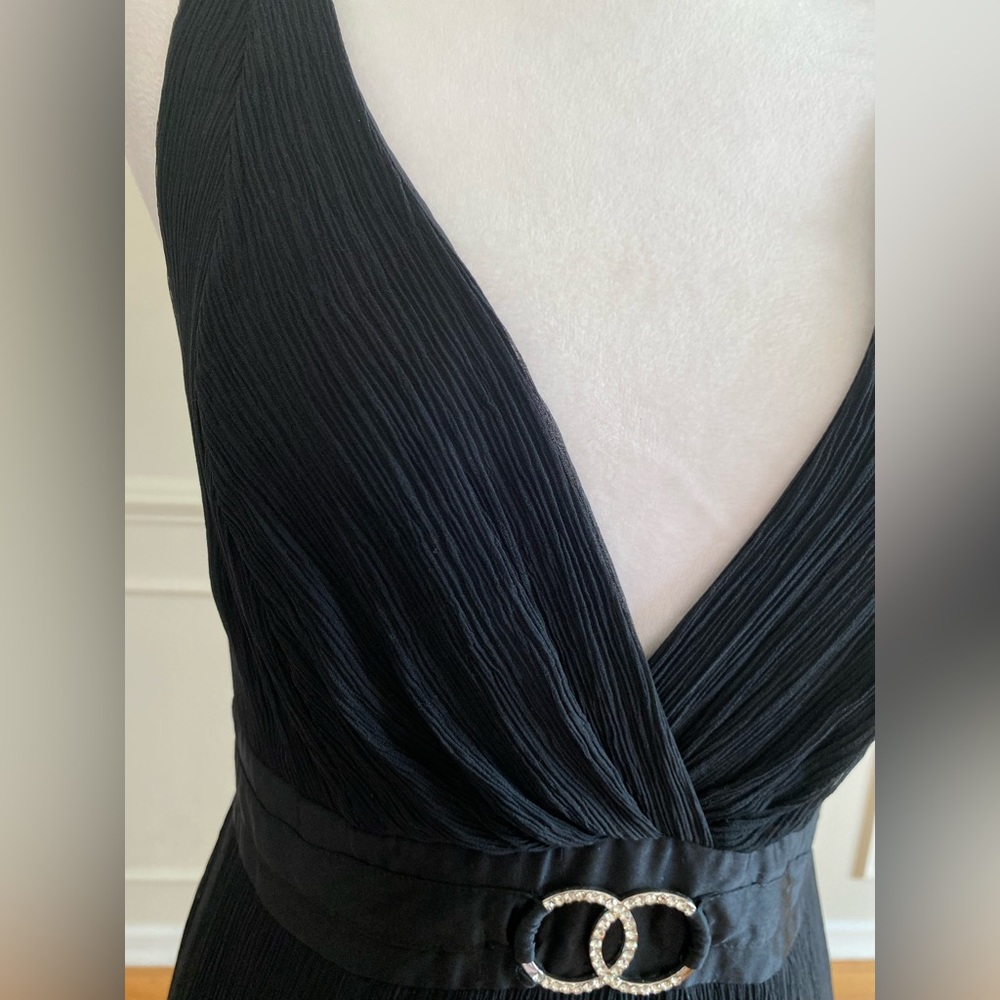 Marciano Guess Black Silk Chiffon Mini Dress Wrap Tie Belt Double Circle Buckle - Picture 6 of 13